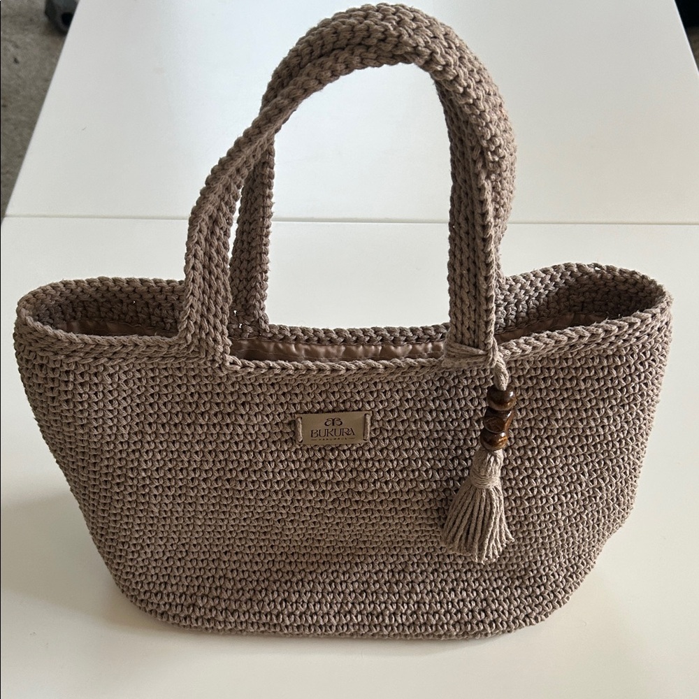 Tan Woven Tote Bag